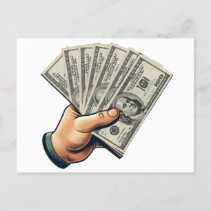Mans hand Holding 100 dollar Bills money art Postcard