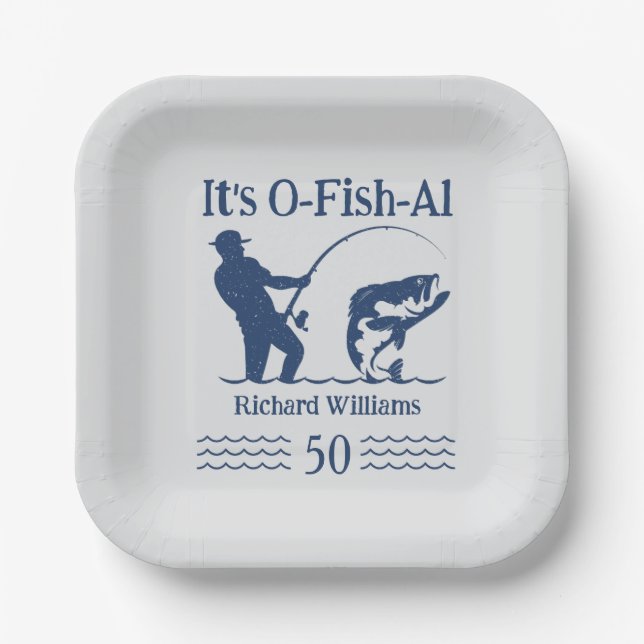 Man's It's Ofishal Fisherman 50th Birthday Party Paper Plate (Front)