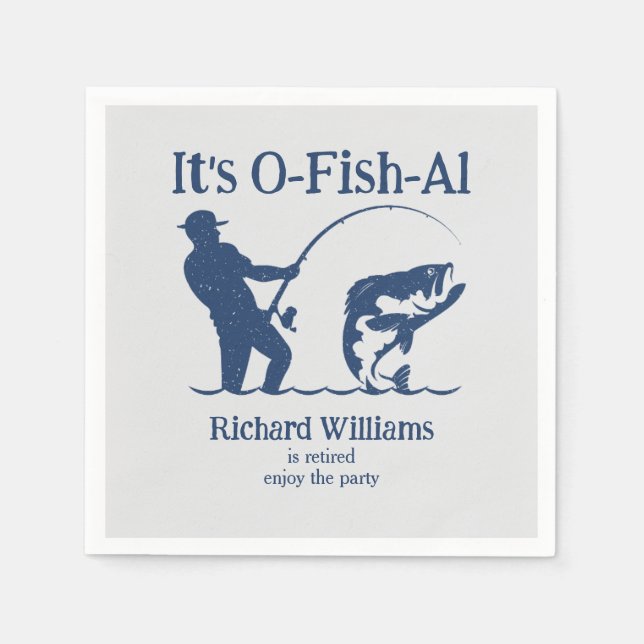 Man's It's Ofishal Fisherman Retirement Party Napkin (Front)