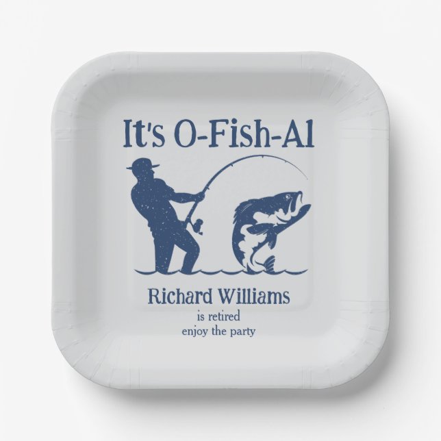 Man's It's Ofishal Fisherman Retirement Party Paper Plate (Front)
