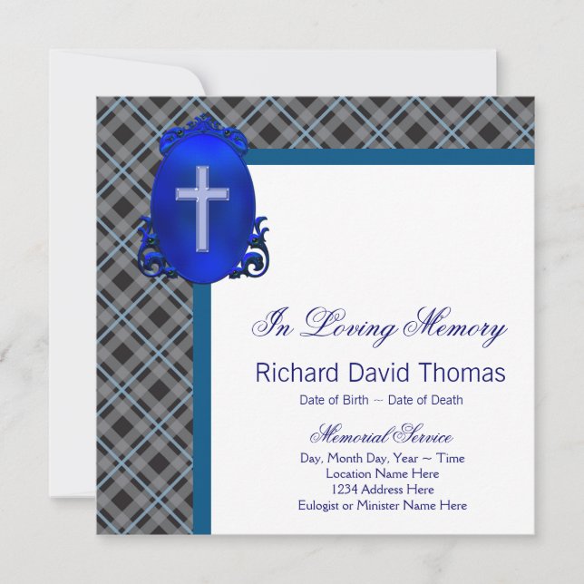 Mans Navy Blue Grey In Loving Memory Memorial Invitation (Front)