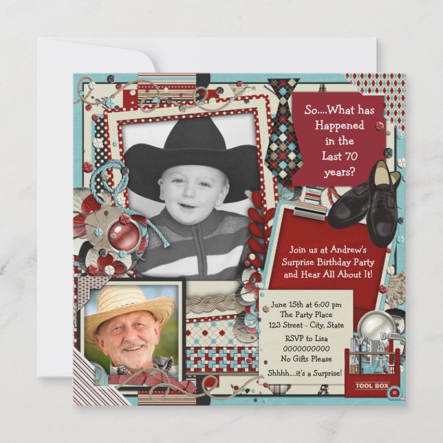 Mans Photo 70th Birthday Party Invitation (Front)