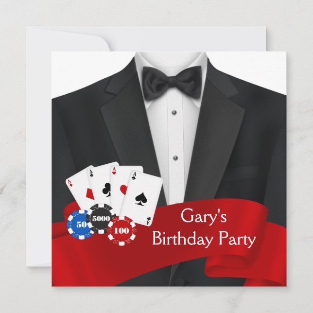 Mans Poker Birthday Party Invitation (Front)