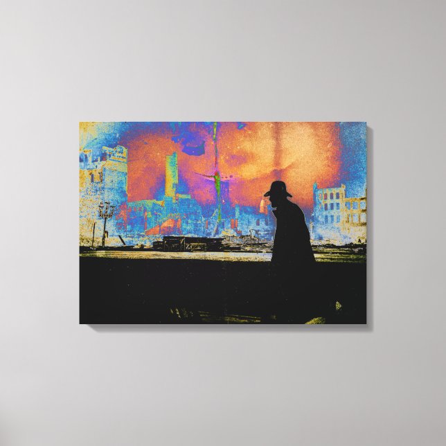 Mans Resilience Disaster Survival Vintage Photo Canvas Print (Front)