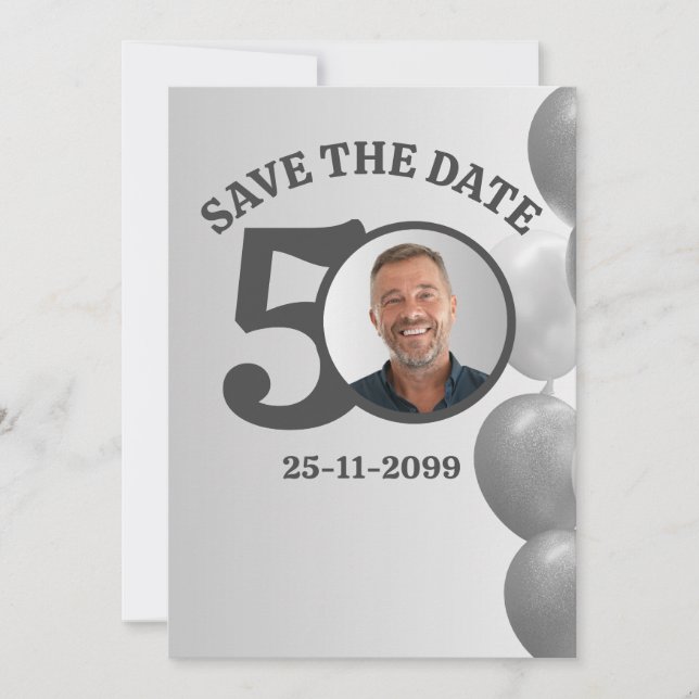 Man's Save The Date Minimalistic 50th Birthday  Invitation (Front)