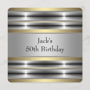 Mans Silver and Gold Birthday Party Invitation