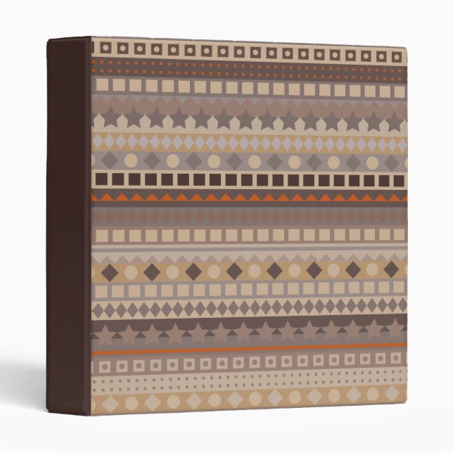 Man's Tribal Aztec Stripes Brown and Beige Pattern Binder (Front/Spine)