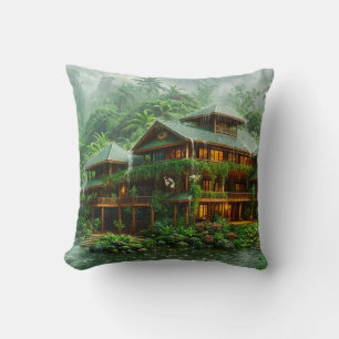 Mansion of the Tropical Rainforest Throw Pillow