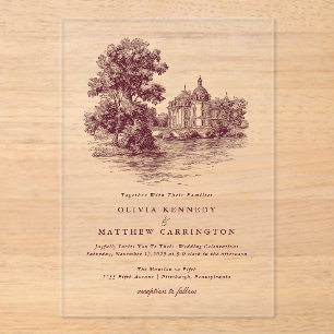 Mansion Venue Old Money Aesthetic Burgund Wedding Acrylic Invitations