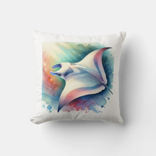 Manta Ray 031024AREF134 - Watercolor Throw Pillow