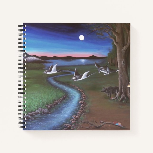 Manta ray flying through landscape Spiral Notebook (Front)