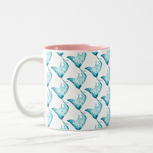 Manta Ray Mug, Ocean Themed Gift Two-Tone Coffee Mug (Left)