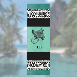 Manta Ray Polynesian Pattern Teal Green Monogram Yoga Mat