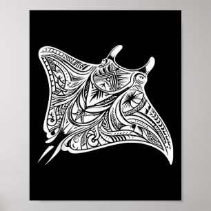 Manta Ray Polynesian Tribal Sea Tattoo Sea  Poster