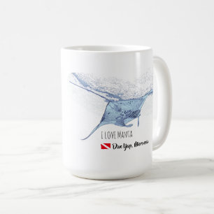 Manta ray silhouette frosted glass coffee mug