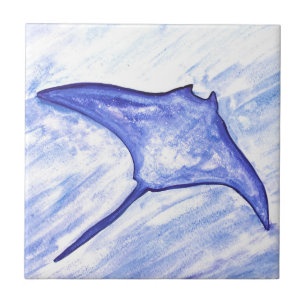 Manta Ray Sting Fish Watercolor Tropical Ocean Tile