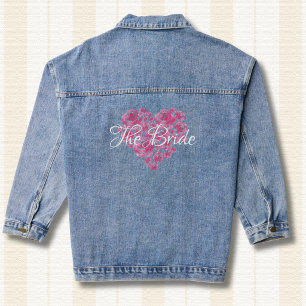 Manteau en denim à cœur et motif floral d'amour