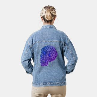 Manteau en jean à motif crâne en violets et bleus