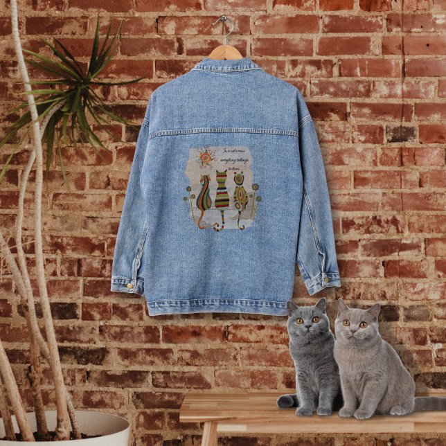 Manteau en jean à patchwork de chats (Créateur téléchargé)