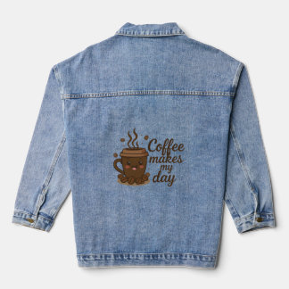 Manteau en jean avec art de café souriant mignon