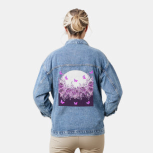 Manteau en jean fleuri papillon violet