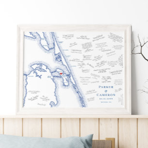 Manteo NC Carte Élégant Mariage Guest Book Poster