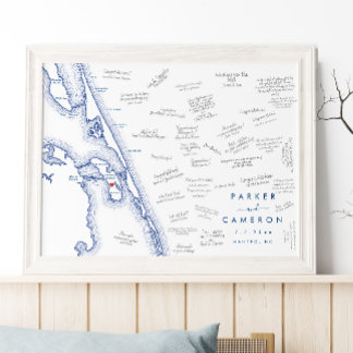 Manteo NC Plan de mariage Carte d'invité Poster Bl