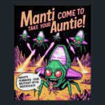 Manti Aliens Abduction Party! Defender Arcade '81 Poster<br><div class="desc">Blast from the past with this super-fun retro 1980s arcade pixel art featuring the classic Defender Manti aliens in full invasion mode! These goofy green & purple bug invaders are laser-blasting and snatching humans with huge grins and the perfect sassy caption: “Manti: Humans - Our Mutant-ific Sidekicks!” Bright neon colors,...</div>
