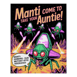  Manti Aliens Abduction Party! Defender Arcade '81 Poster