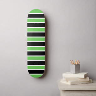 Mantis green with black and white stripes skateboard