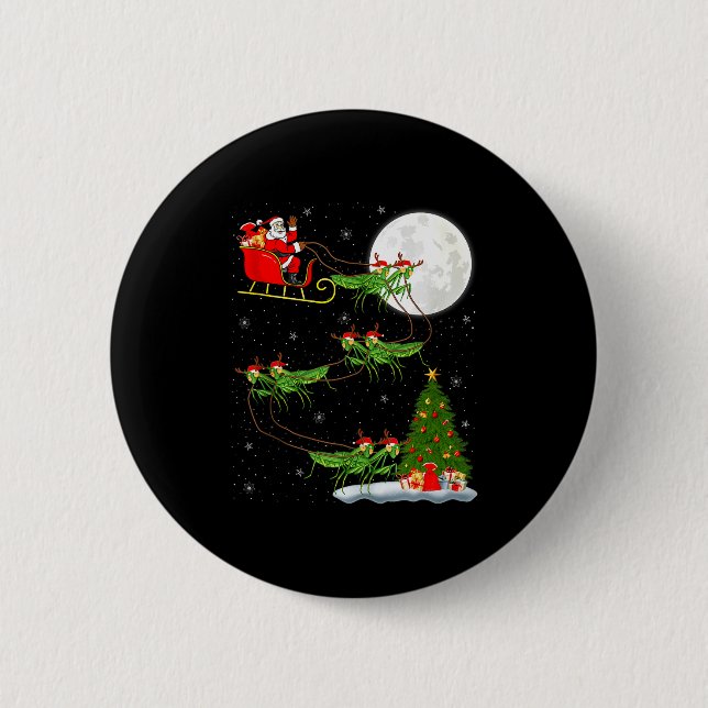 Mantis Insect Santa Sleigh Flying Funny Magical Ch 2 Inch Round Button (Front)