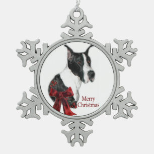 Mantle Great Dane Christmas Snowflake Pewter Christmas Ornament
