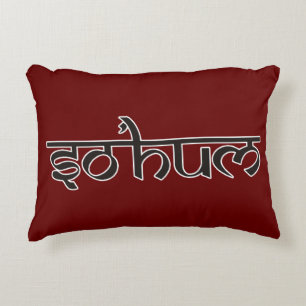 Mantra SO HUM - flat black & white contour Decorative Pillow