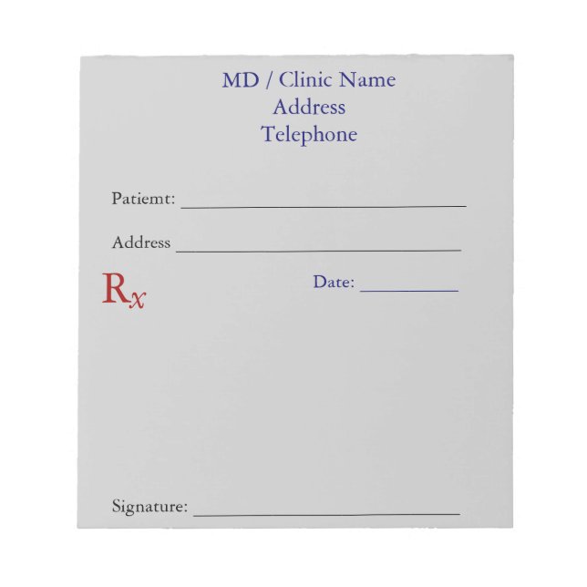 Manual Prescription Pads (Grey) (Front)
