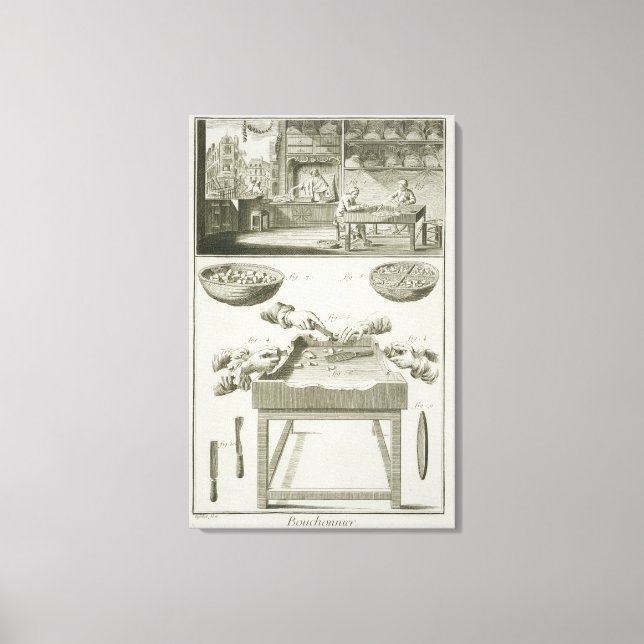 Manufacture of bottle corks, from the 'Encyclopedi Canvas Print (Front)