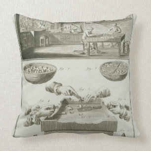 Manufacture of bottle corks, from the 'Encyclopedi Throw Pillow