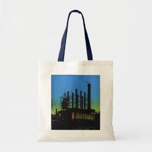 Manufacturing Factory at Sunset, Vintage Business Tote Bag