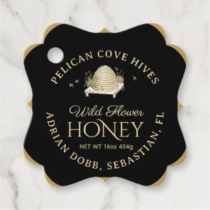 Manuka Honey Black Gold Vintage Skep Fancy Square Favour Tags