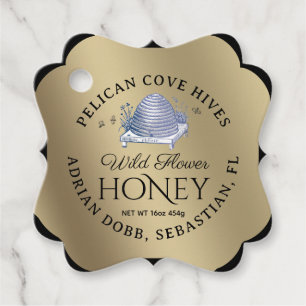 Manuka Honey Black Gold Vintage Skep Fancy Square Favour Tags