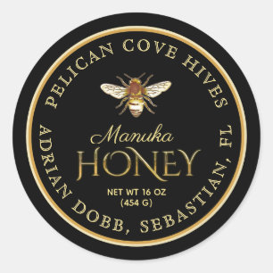 Manuka Honey Black Metallic Gold Vintage Bee Classic Round Sticker