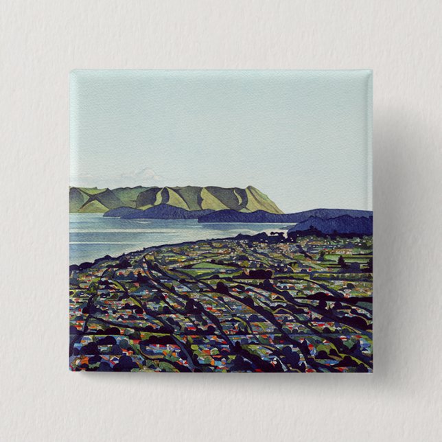 Manukau Heads 2 Inch Square Button (Front)