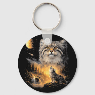 Manul cat howling to the moon vintage 90s funny keychain