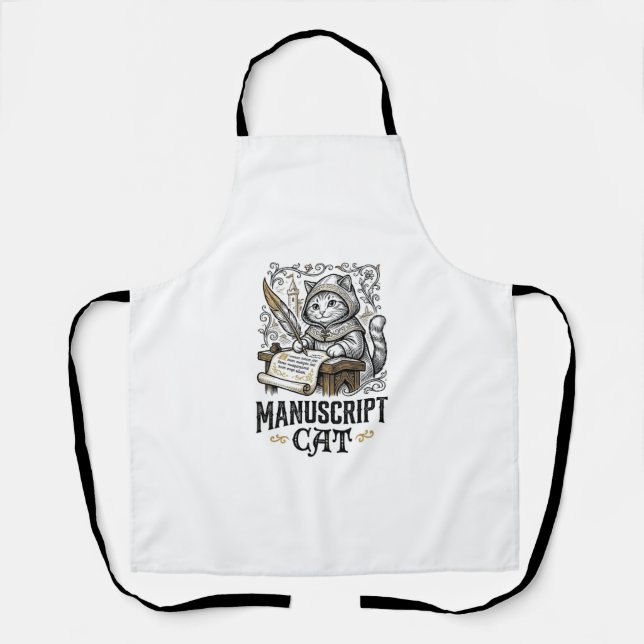 Manuscript Cat Cat Medieval Manuscript Vintage Vec Apron (Front)