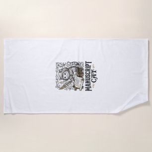 Manuscript Cat Cat Medieval Manuscript Vintage Vec Beach Towel