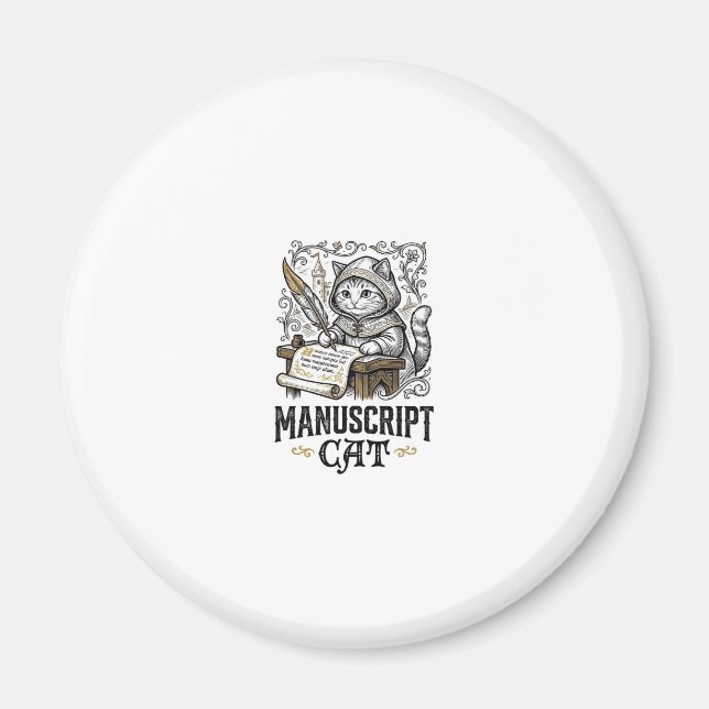 Manuscript Cat Cat Medieval Manuscript Vintage Vec Magnet (Front)