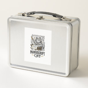 Manuscript Cat Cat Medieval Manuscript Vintage Vec Metal Lunch Box