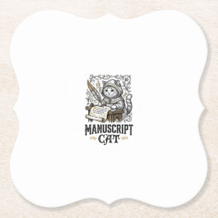 Manuscript Cat Cat Medieval Manuscript Vintage Vec Paper Coaster