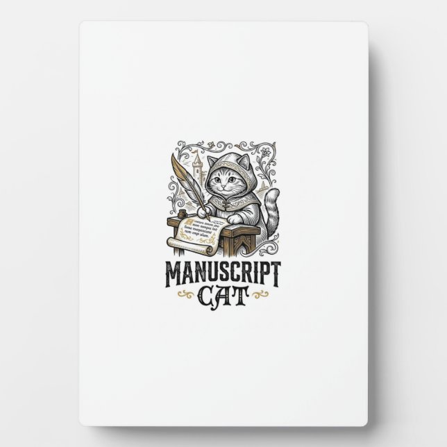 Manuscript Cat Cat Medieval Manuscript Vintage Vec Plaque (Front)