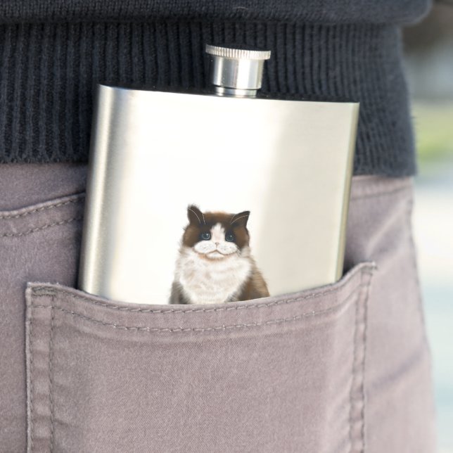 manx cat bi-col hip flask (In Situ)