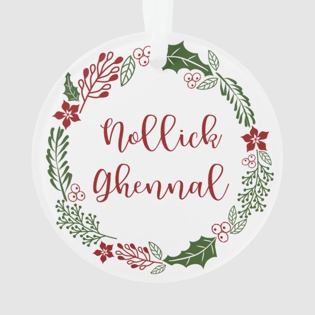 Manx Merry Christmas Wreath, Nollick Ghennal Ornament (Back)